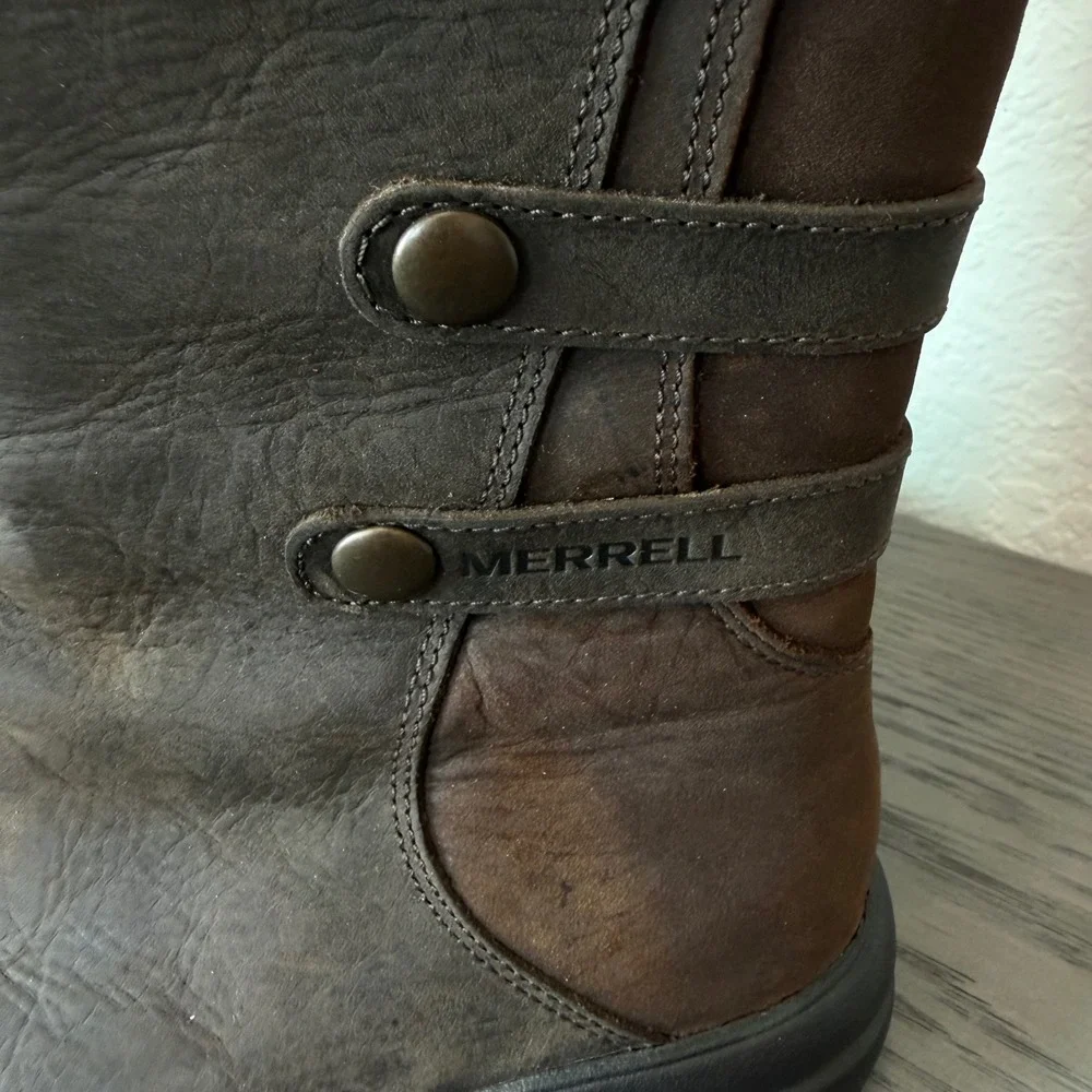 Merrell Espresso Brown Waterproof Leather Mid-Calf Boots J69148 Womens 6.5